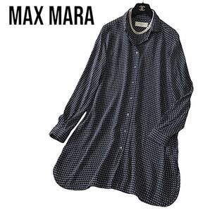 C29◆極美品 マックスマーラ MaxMara 大きいサイズ 40 XL前後 ゆったり シルク 絹100％ シャツ ワンピース 羽織り 身幅54cm GWお出かけ 春の画像1