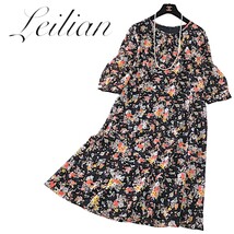 C35◆極美品 レリアン Leilian 大きいサイズ 11 XL前後 ゆったり フレア ワンピース 身幅50cm 花柄 フラワー ベルト付き GWのおでかけに 春_画像1