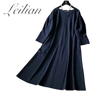 D17◆極美品 レリアン Leilian プラスハウス 大きいサイズ 13+ XL前後 ゆったり フレア ワンピース 身幅54cm 伸縮 ストレッチ GWおでかけに