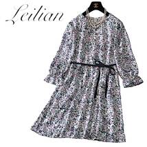 A28◆美品 レリアン Leilian 大きいサイズ 11 L-XL前後 ゆったり フレア ワンピース 身幅49.5cm 薄手 涼しい サラリ ツルンとした生地 春夏_画像2