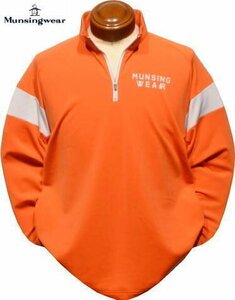 【オレンジ L】 マンシング メンズ 長袖ポロシャツ MGMWJB08 保温 裏起毛 ストレッチ ハーフジップカットソー ハーフジップ長袖シャツ