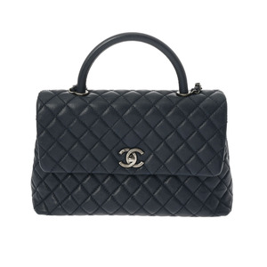 CHANEL シャネル トップハンドル ネイビー アンティークシルバー金具 A92992 レディース キャビアスキン 2WAYバッグ ABランク 中古 銀蔵