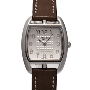 HERMES Hermes cape cot dubru toe ruCT1.210 lady's SS/ leather wristwatch quarts silver face A rank used silver warehouse 