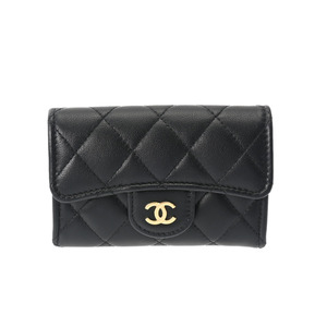 CHANEL シャネル マトラッセ クラシック 黒 ゴールド金具 - レディース ラムスキン カードケース Aランク 中古 銀蔵