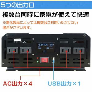 ★送料無料・30日間保証付き★インバーター 2000W 【正弦波24V専用】リモコン付き モニター表示 車 コンセント4個 USB1個 AC100V 直流変換の画像4