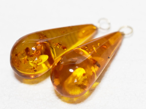 Ж 100~K18YG 18 gold litoania production amber amber Drop earrings charm 