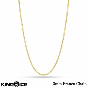 【チェーン幅 3mm 長さ 16インチ】King Ice キングアイス フランコチェーン ネックレス ゴールド 3mm Franco Chain メンズ レディース