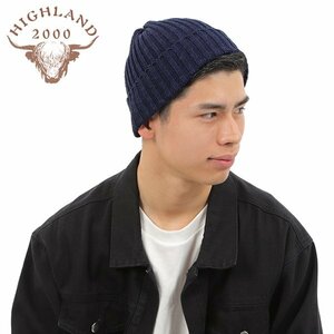 HIGHLAND 2000 ハイランド ニットキャップ ブルー リネン コットン リブ編み 2×2 L/C Watchcap Adree MADE IN ENGLAND UK 英国製 帽子