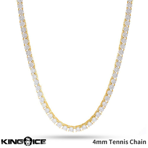 【チェーン幅 4mm、長さ 20インチ】King Ice キングアイス テニスチェーン ネックレス ゴールド 14K Gold Single Row Tennis Chain メンズ