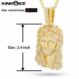 【ヘッド: 2.4inch】【チェーンの長さ:ワンサイズ】キングアイス ノトーリアスB.I.G. ネックレス ゴールド King Ice Biggie Jesus Necklace