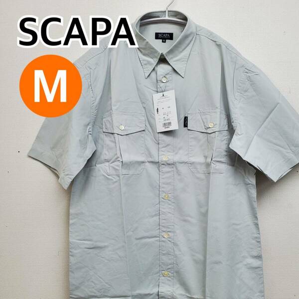 【新品】SCAPA スキャパ シャツ ブラウス 半袖 トップス ホワイト系 グリーン系 メンズ 日本製 Mサイズ【CT250】