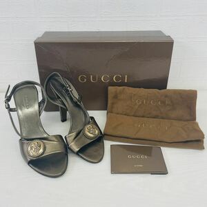 ★ 箱付き ★ GUCCI グッチ パンプス サンダル DARMIN METAL グリーン メタル 緑 ブラウン 茶色 35 2/1 23.0cm AT