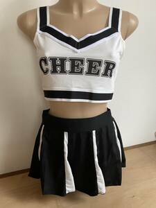  new goods L size white black Cheery da- Cheer girl 3 point set s car tracing bruma uniform separate cosplay practice for 