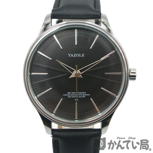 19466 YAZOLE メンズ 腕時計 クオーツ ブラック シルバー 3針 アナログ ウォッチ 【中古】USED-AB