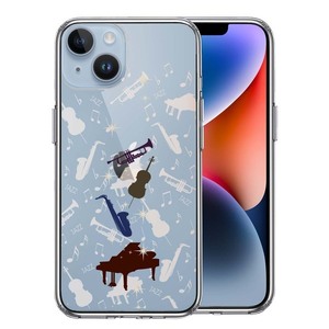 iPhone14 ケース クリア JAZZ 2　楽器 音符 スマホケース 側面ソフト 背面ハード ハイブリッド