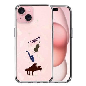 iPhone15 ケース クリア JAZZ 2　楽器 音符 スマホケース 側面ソフト 背面ハード ハイブリッド