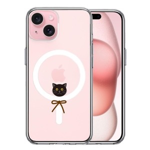 iPhone15 MagSafe対応 ケース クリア にゃんこ にっこり スマホケース 側面ソフト 背面ハード ハイブリッド