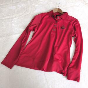 【ビバハート】ゴルフウェア　長袖　 ポロシャツ　赤　42　XL　ロゴ刺繍 王冠 ビジュー　ワンポイント刺