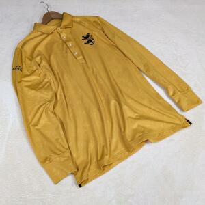 【アドミラル】ゴルフウェア　長袖　LL　黄色　ワンポイント刺繍　シャツ　大きいサイズ　ストレッチ　総柄