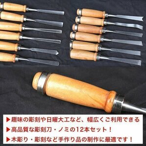 のみ 12 本 セット 木製柄 ハンドツール 彫刻刀 ノミ 大工道具 鑿 木彫 小刀 研磨 木工 DIY 工具 クラフトの画像2