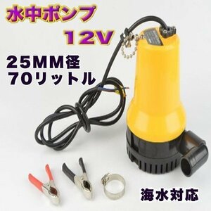 電動 12V 水中ポンプ 海水 対応 小型 軽量 70リットル 25mm 径 給排水 耐海水性 ボート ビルジポンプ 建設機械 農業 排水 送水 清水