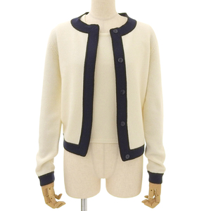  Chanel CHANEL ensemble long sleeve cardigan no sleeve cashmere white × navy × black 38 lady's 02C 4130