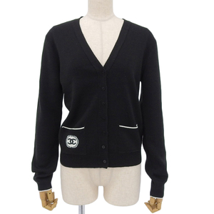  Chanel CHANEL uniform cardigan V neck here Mark wool acrylic fiber black white lady's 38 09A 4183