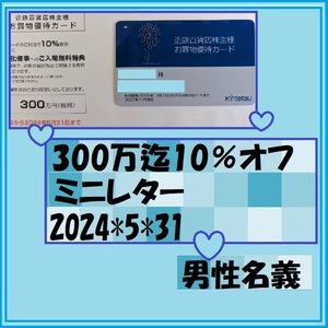 1枚-男性名義　　近鉄 百貨店 株主優待カード 23/12/1~24/5/31　優待で頂き新品未使用安心して御使用出来ます