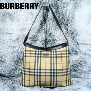 【美品】バーバリー BURBERRY PVC レザー　ノバチェック　総柄　ビジネスバッグ　トートバッグ ハンドバッグ ショルダーバッグ ベージュ