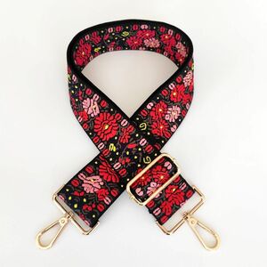 ショルダーベルト ショルダーストラップ 付け替え 肩掛け 幅広 単品 バッグ 太め 花柄刺繍 黒地 イメチェン ショルダーバッグ