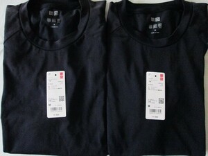 ★古着 日焼けの変色有り 2022年 UNIQLO ユニクロ ドライEXクルーネックTシャツ（半袖）M 09.BLACK ブラック 黒 超速乾機能 通気性 2点★