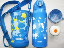 ★中古品 中栓とコップは未使用 THERMOS サーモス 真空断熱2WAYボトル FHO-801WF(BL-PT) ブルーペイント 0.8L 肩から下げられるポーチ付★_画像1