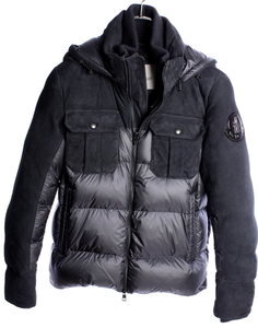 41万300円　モンクレール ヌバック レザー ×　ナイロン ダウン ジャケット　ネイビー　国内正規品　MONCLER　#B3