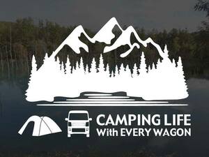 エブリイワゴン DA17W CAMPING LIFE With EVERY WAGON ステッカー Sサイズ アウトドア キャンプ シール デカール