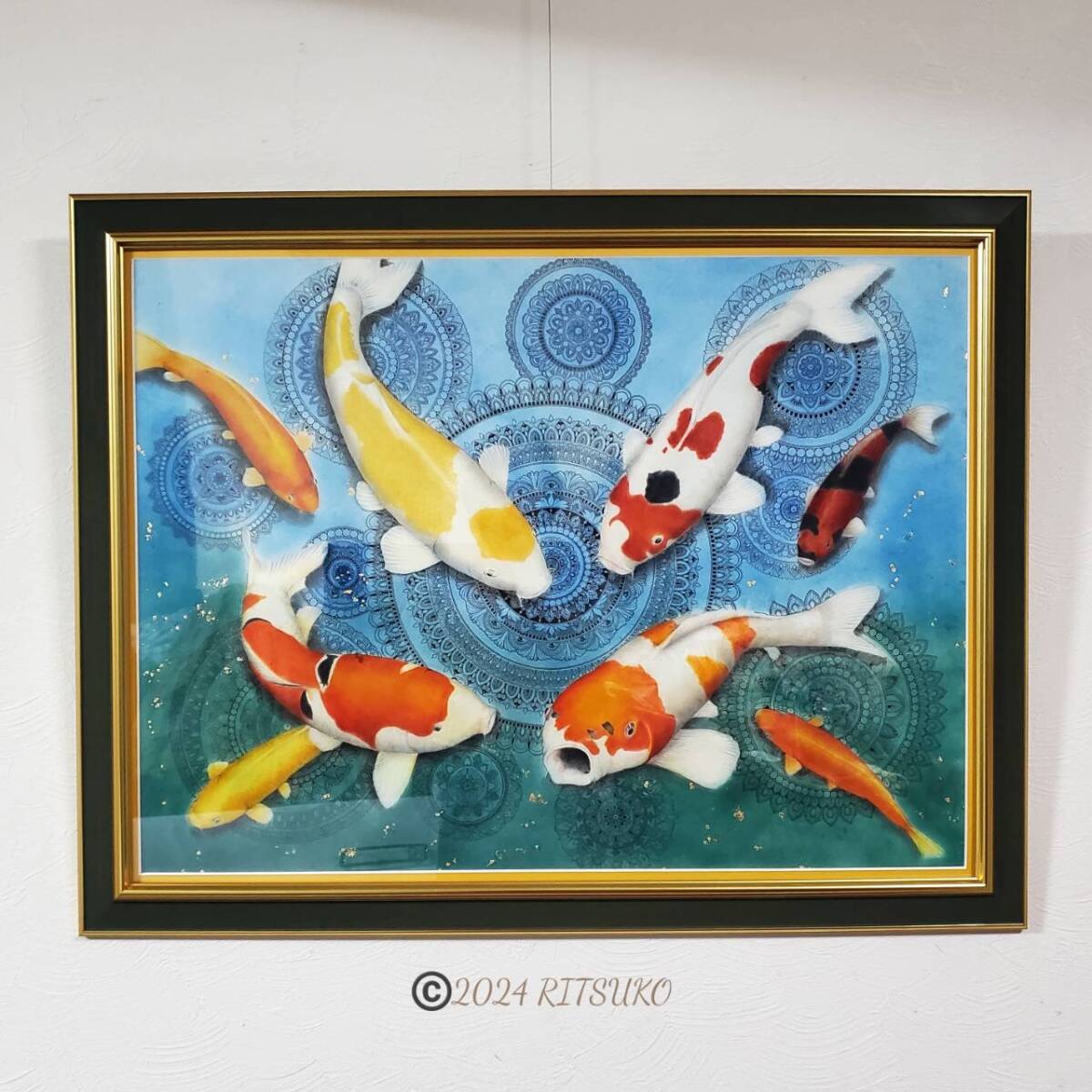 [Genuine] Large size, gorgeous, original, one-of-a-kind, hand-painted, ballpoint pen painting, Nishikigoi, framed, wall hanging, painting, art, interior, new, good luck, Artwork, Painting, others