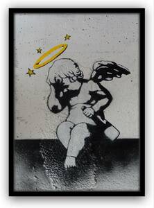 Art hand Auction [复制品] 新艺术面板艺术海报 Banksy 绘画现代艺术壁挂室内画 A4 尺寸带框天使带框, 艺术品, 绘画, 其他的