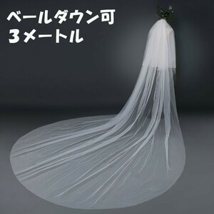 送料無料 ロングベール 3m ウエディングドレス 結婚式 ベールダウン可能 2層 ブライダル ウェディングドレス 3メートル 小物 レース (0)