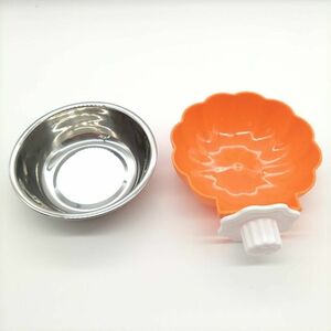 [2 piece set!] orange pumpkin type hood bowl feed stationary type water inserting bowl stainless steel bowl bait dog cat pet cage Circle small size 