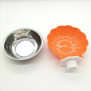 [2 piece set!] orange pumpkin type hood bowl feed stationary type water inserting bowl stainless steel bowl bait dog cat 