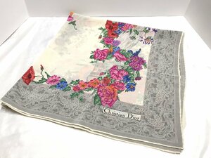 ■【YS-1】 Christian Dior ディオール スカーフ ■ 花柄 ホワイト系 × マルチカラー 82cm×82cm 【同梱可能商品】■D