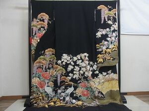  all. kimono shop san *. discount .. group . crane .. flower writing gold silver . silk beautiful goods *t294