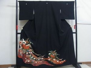  all. kimono shop san * kurotomesode . place car . crane writing gold paint ... kimono polyester *164