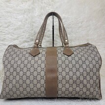 1円!!【旅のお供に】大容量 GUCCI PLUS グッチプラス ボストンバッグ ハンド トート 肩掛け GGスプリーム プレート レザー メンズ ブラウン_画像3