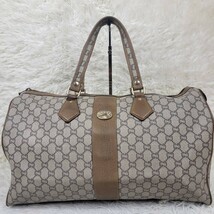 1円!!【旅のお供に】大容量 GUCCI PLUS グッチプラス ボストンバッグ ハンド トート 肩掛け GGスプリーム プレート レザー メンズ ブラウン_画像2