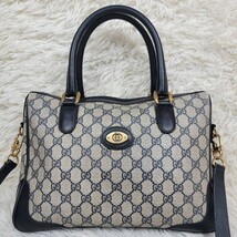 1スタ!! 美品 OLD GUCCI オールドグッチ ボストンバッグ ショルダー トート 斜め掛け 2way GGスプリーム GG柄 インターロッキング レザー_画像3