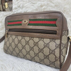 1スタ!! 美品 GUCCI オールドグッチ ショルダーバッグ トート 斜め掛け GGスプリーム GG柄 シェリーライン インターロッキング ブラウン 茶