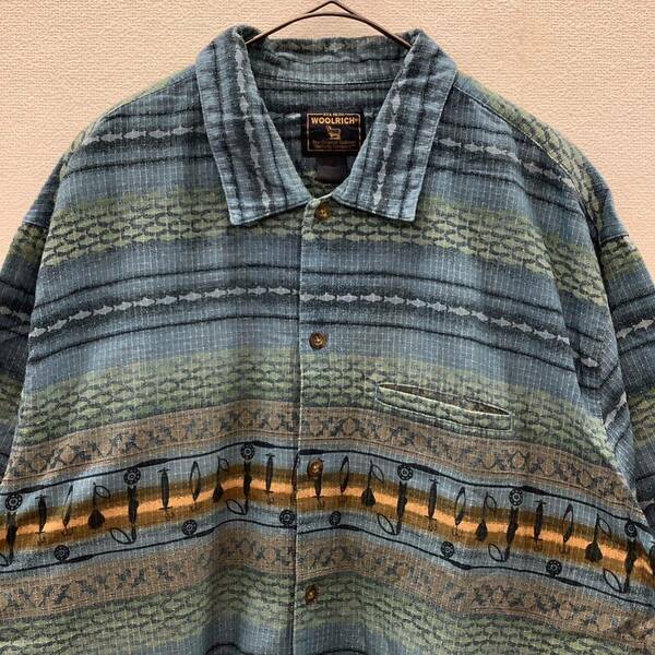 WOOLRICH ウールリッチ アロハシャツ オープンカラー 開襟 インド製 古着 size XL 75333