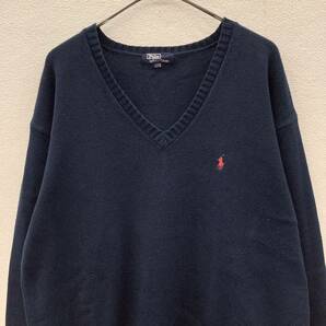 Polo by Ralph Lauren 90s ポロバイラルフローレン Vネック ニット セーター ネイビー size 170 古着 79052