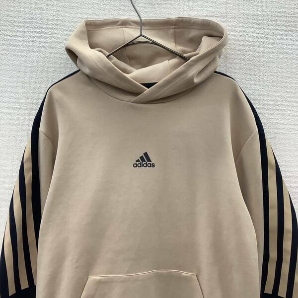 adidas アディダス プルオーバー スウェットパーカー 3ストライプ size L ベージュ 79107