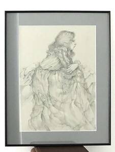 (R6-0011) genuine work : stone . spring raw [te sun . woman image width face ] portrait painting ..... autograph equipped frame ..